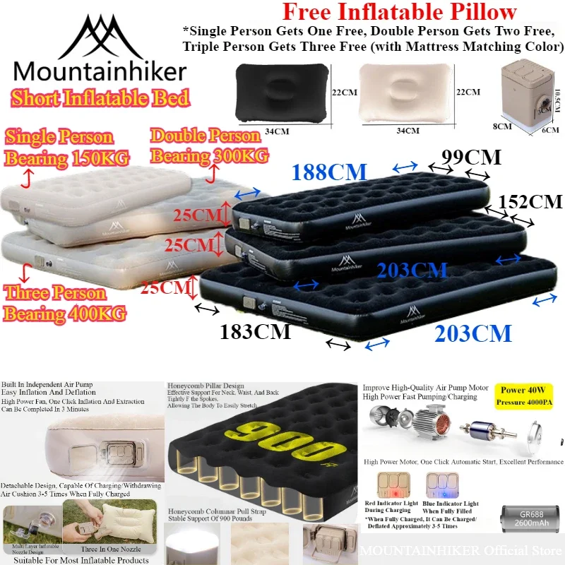Outdoor Inflatable Camping Tent With Air Pump - MOUNTAINHIKER Nadmuchiwany Materac Powietrzny do Wnętrz,