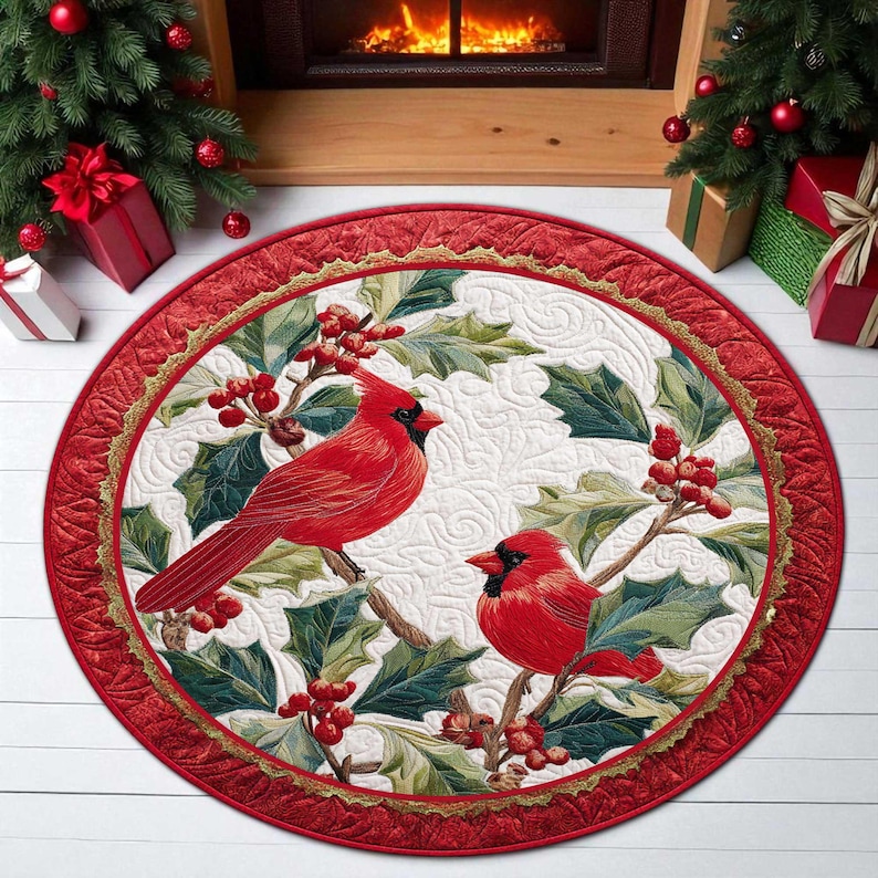 Outdoor Camping Decor Ideas - Kardynał Ptak Świąteczna Okrągła Wycieraczka, Mata