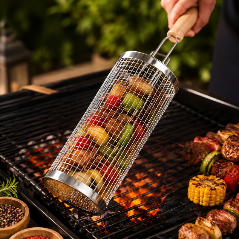 Outdoor Camping Essentials - Zestaw okrągłych koszy do grillowania ze
