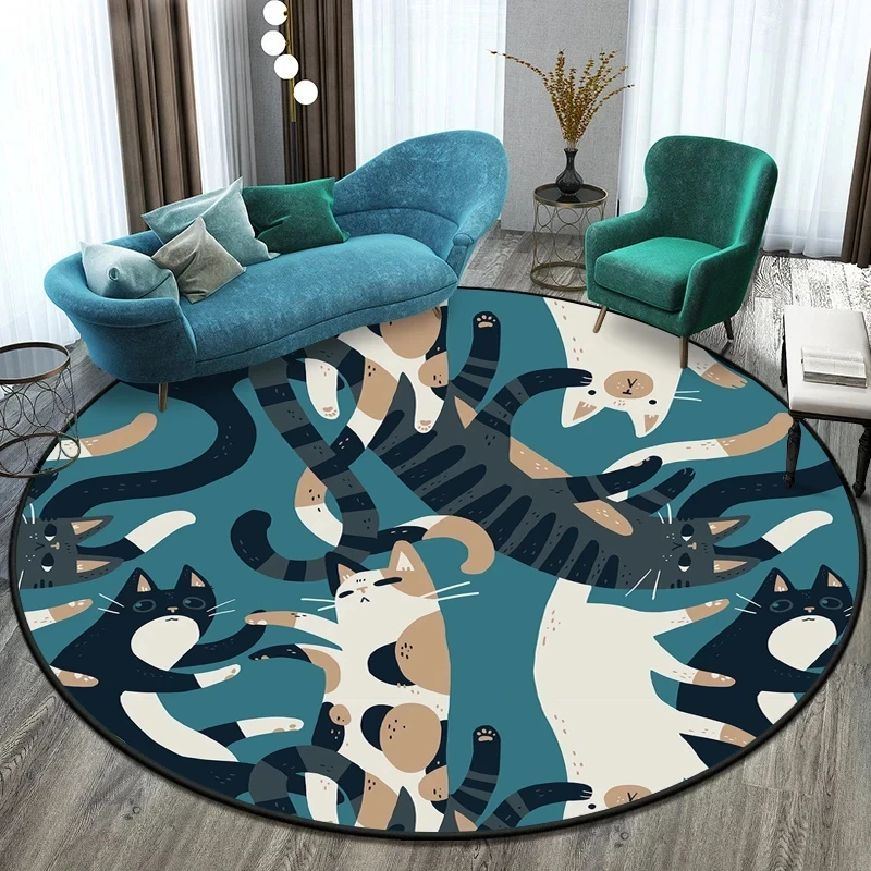Outdoor Camping Rug Waterproof - Okrągły dywan z motywem uroczego kota,